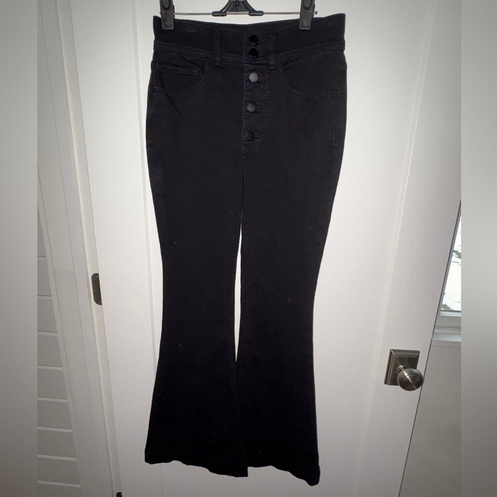 Express high rise Bell flare button fly jeans sz 4R EUC LN